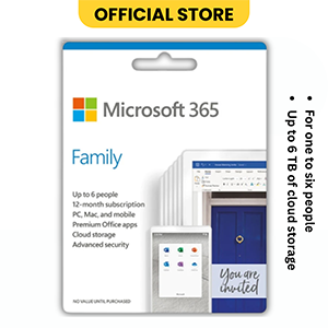 MICROSOFT OFFICE 365 FAMILY ESD, 1 to 5-Devices, Up to 6 TB of secure cloud storage